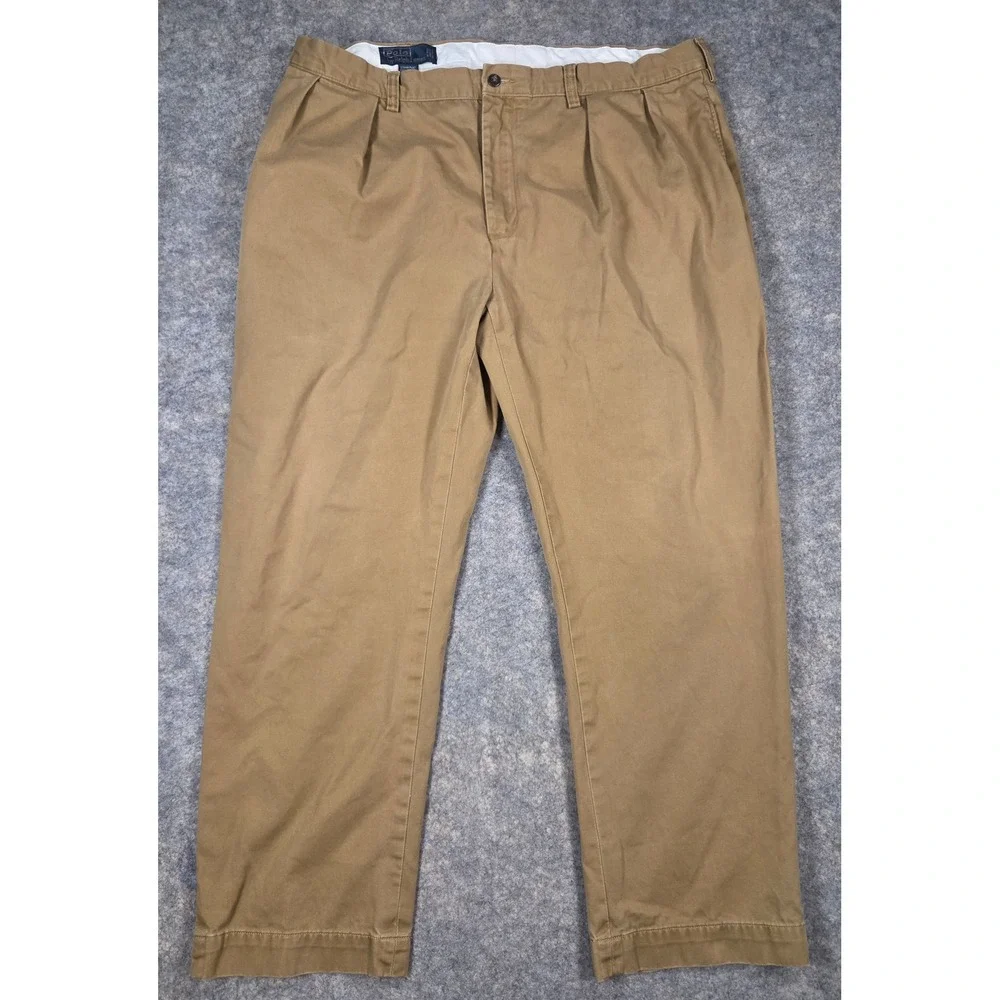 Polo Ralph Lauren Ethan Pant Mens 40x30 Tan Khaki Pleated Cotton Chino Trousers
